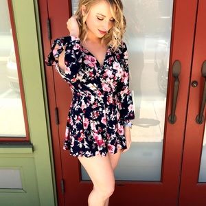 Floral Romper Navy Blue Pink
